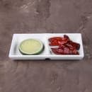 Elite Global Solutions 4 oz Melamine 2 Compartment Sauce Bowl - 5 7/8" x 2 7/8", White (JW521-W) thumbnail 6