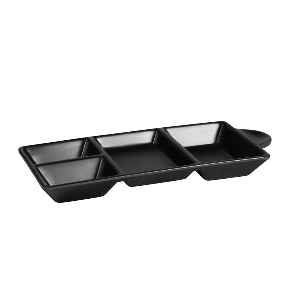 Elite Global Solutions Serving Tray w/4 Compartments - 8 3/4"L x 4 3/8"W, Melamine, Black (JWT4C-B)