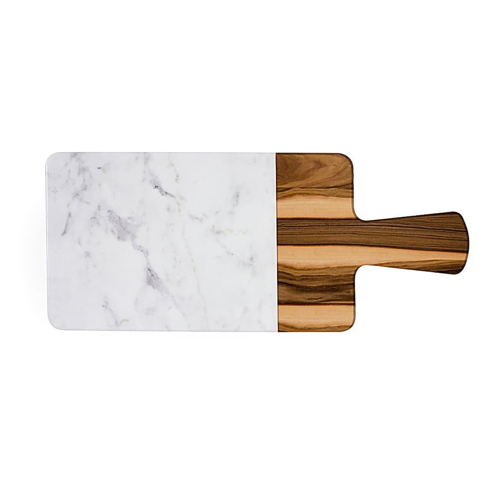 Elite Global Solutions Rectangular Sierra Serving Board - 12" x 7", Melamine, Faux Hickory Wood/Carrara Marble (M127RCM-HWC)