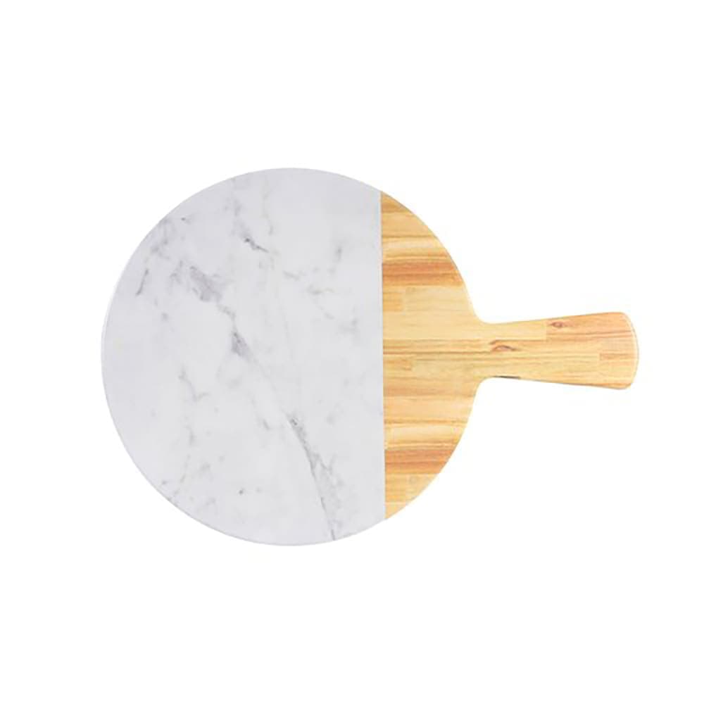 Elite Global Solutions 12" Round Sierra Serving Board - Melamine, Faux Alder Wood/ Carrara Marble (M12RWM-AWC)