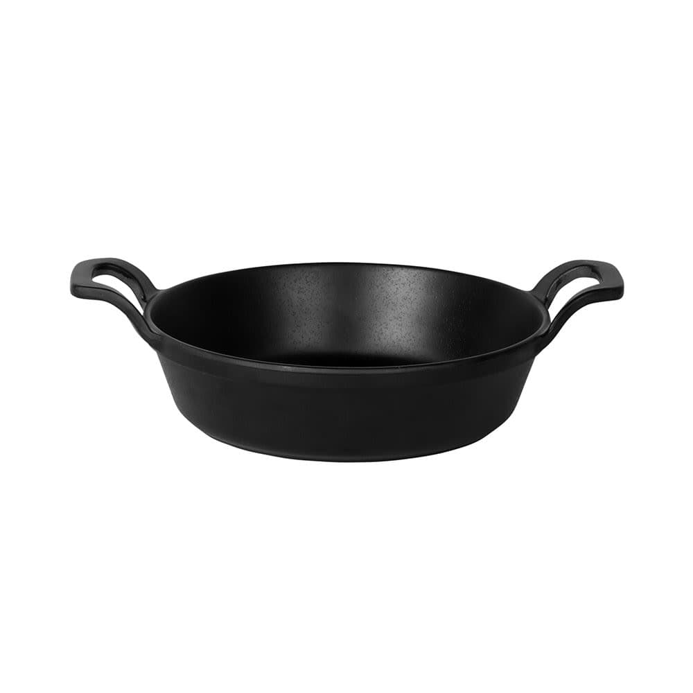 Elite Global Solutions 7" Illogical Round Faux Cast Iron Fry Pan w/ Handles - Melamine, Black (MFP7178-B)