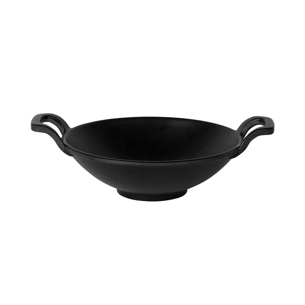Elite Global Solutions 7" Round Melamine Wok w/ Handles - Faux Cast Iron, Black (MFP7218-B)
