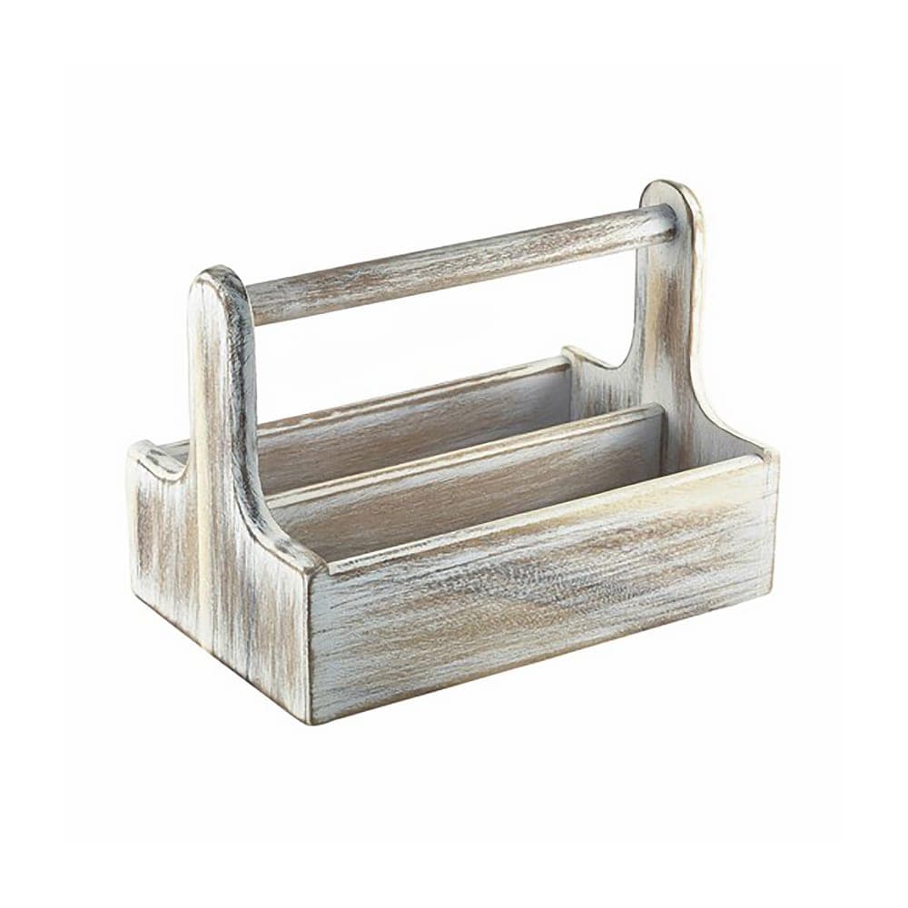 Steelite GWDWTCW 2 Compartment Rectangular Condiment Caddy - Wood, White