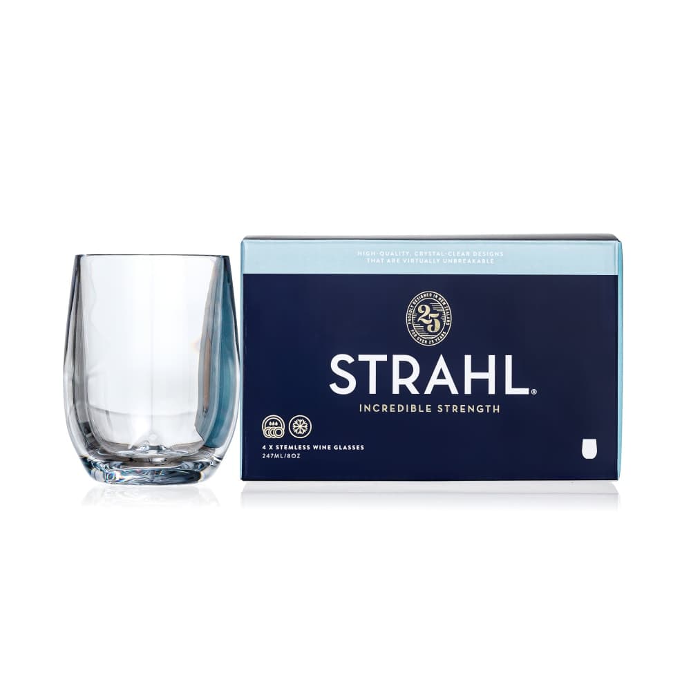 Strahl 8 oz Design Stemless Osteria Chardonnay Glass (4 pc), Plastic, Clear (N407501)