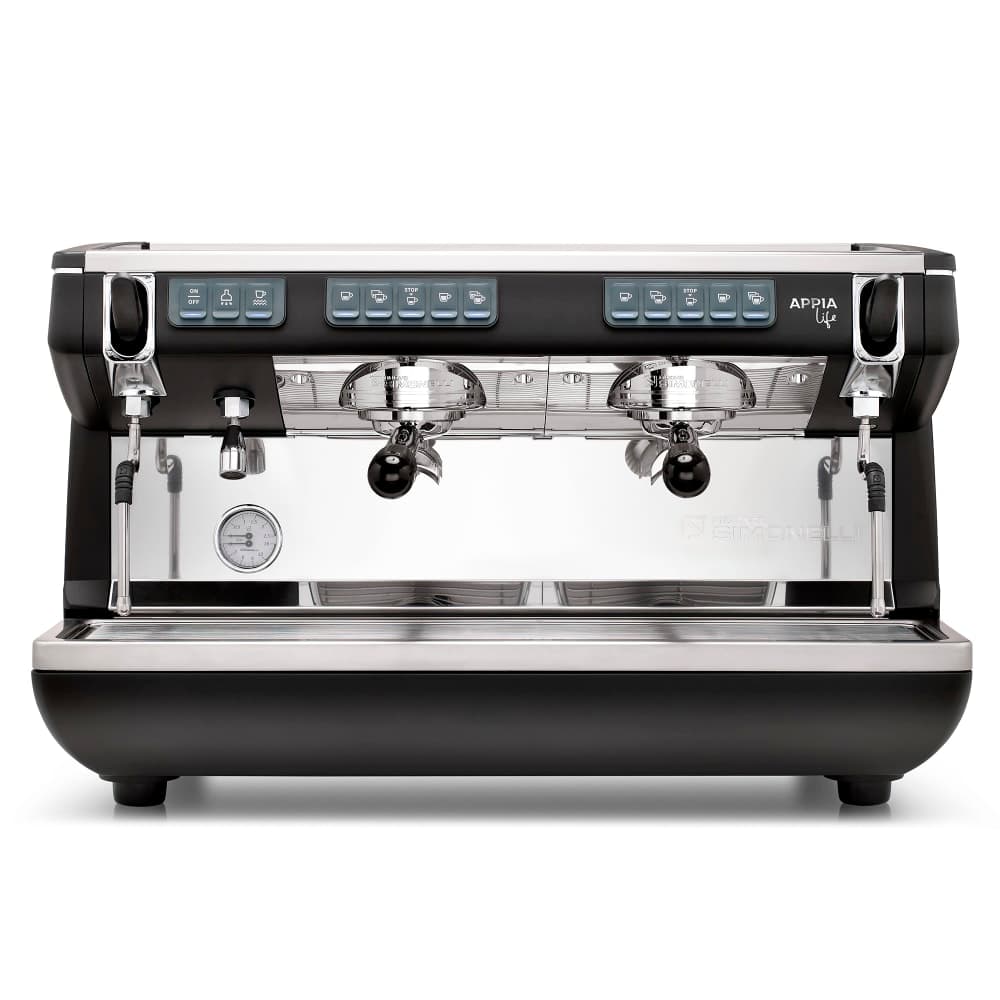Nuova Simonelli Automatic Volumetric Espresso Machine w/ (2) Groups & 11 liter Boiler - 220v/1ph, Black (APPIA LIFE 2GR VOL)