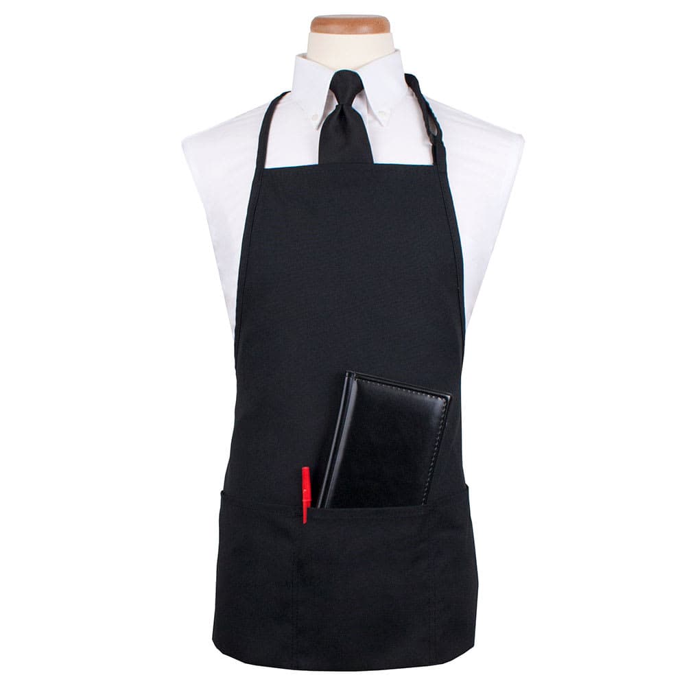 Chef Revival 3 Pocket Bib Apron w/ Adjustable Neck strap - 26" x 23", Polyester, Black (CL3PBIABKFP-1)