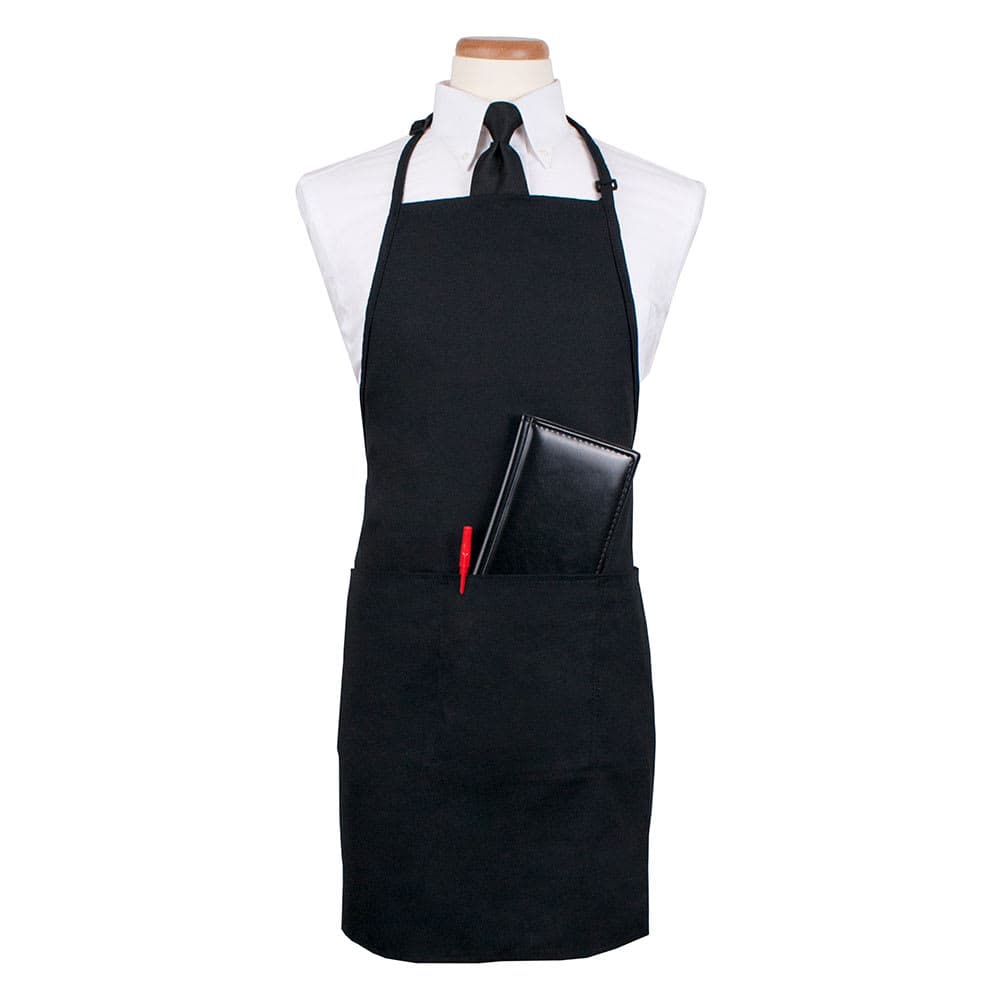 Chef Revival 3 Pocket Bib Apron w/ Adjustable Neck strap - 26" x 31", Polyester, Black (CL3PBIAELBK-1)