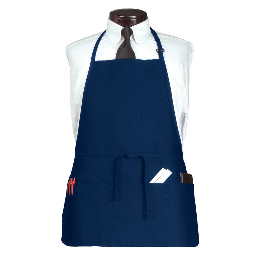Chef Revival 3 Pocket Bib Apron w/ Adjustable Neck strap - 26" x 23", Polyester, Navy Blue (CL3PBIANVFP-1)