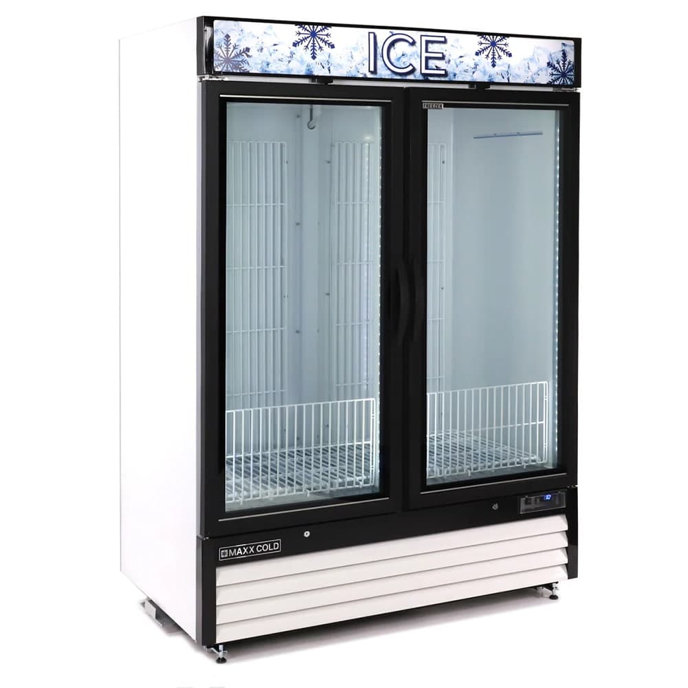 Maxx Cold MXM2-48FHC-ICE 48" X-Series Indoor Ice Merchandiser w/ (117) 8 lb Bag Capacity - Glass Door, White, 120v