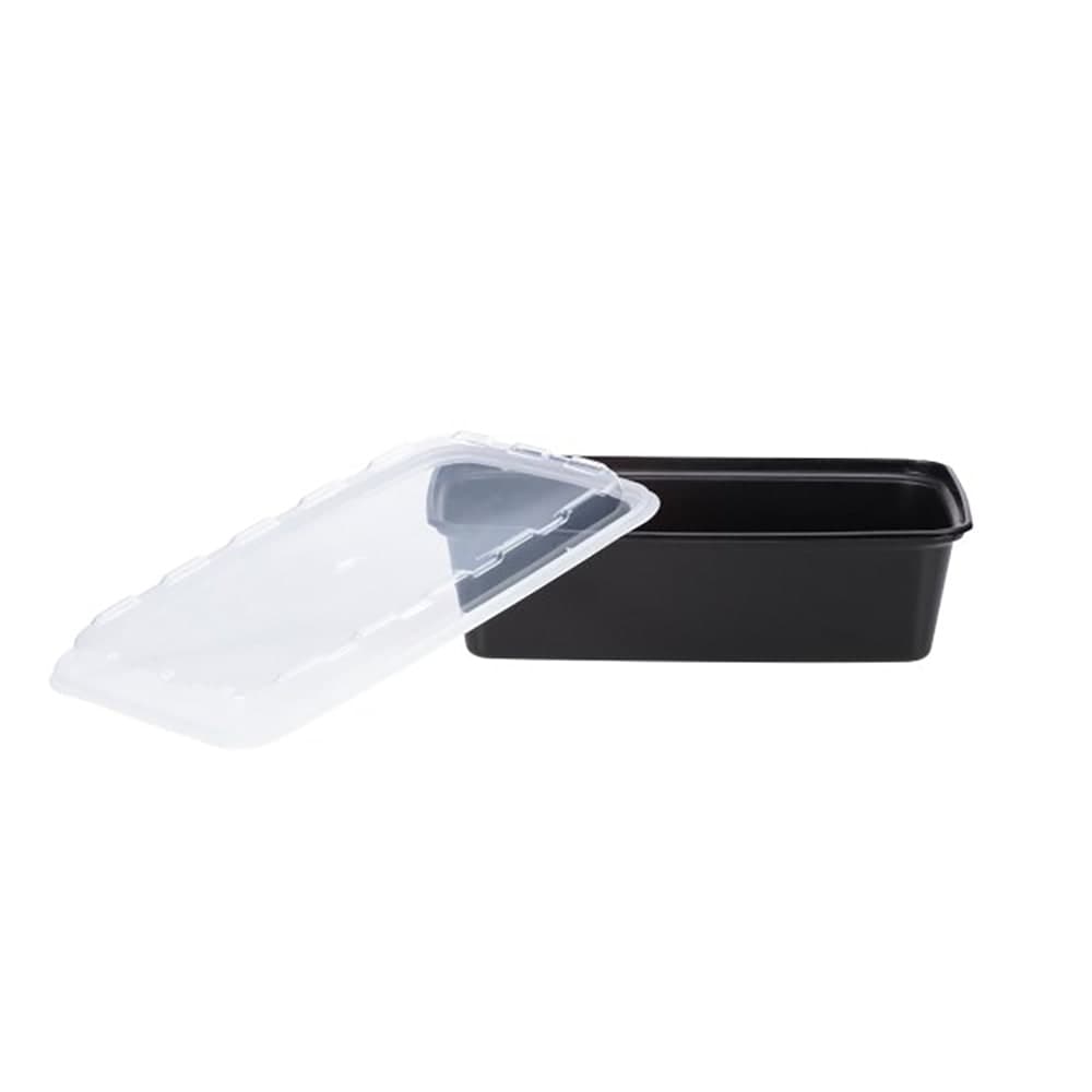 CuBE Packaging 38 oz Rectangular Container w/ Lid - Plastic, Black (CR-937B)