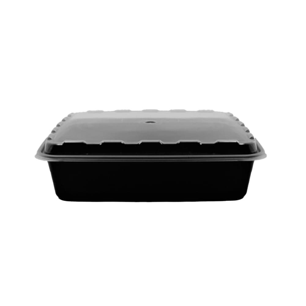 CuBE Packaging 48 oz Square Container w/ Lid - Plastic, Black (CR-1047B)