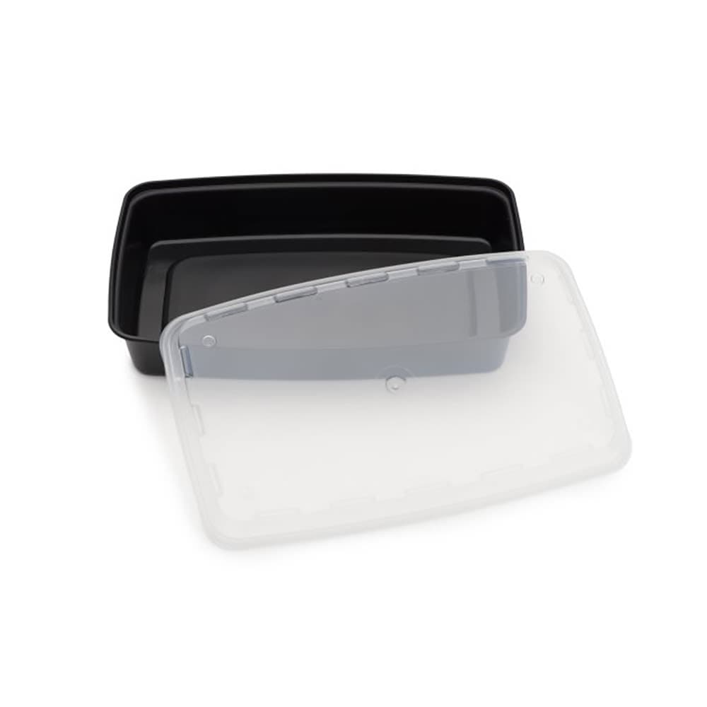 CuBE Packaging 48 oz Rectangular Container w/ Lid - Plastic, Black (CR-1147B)