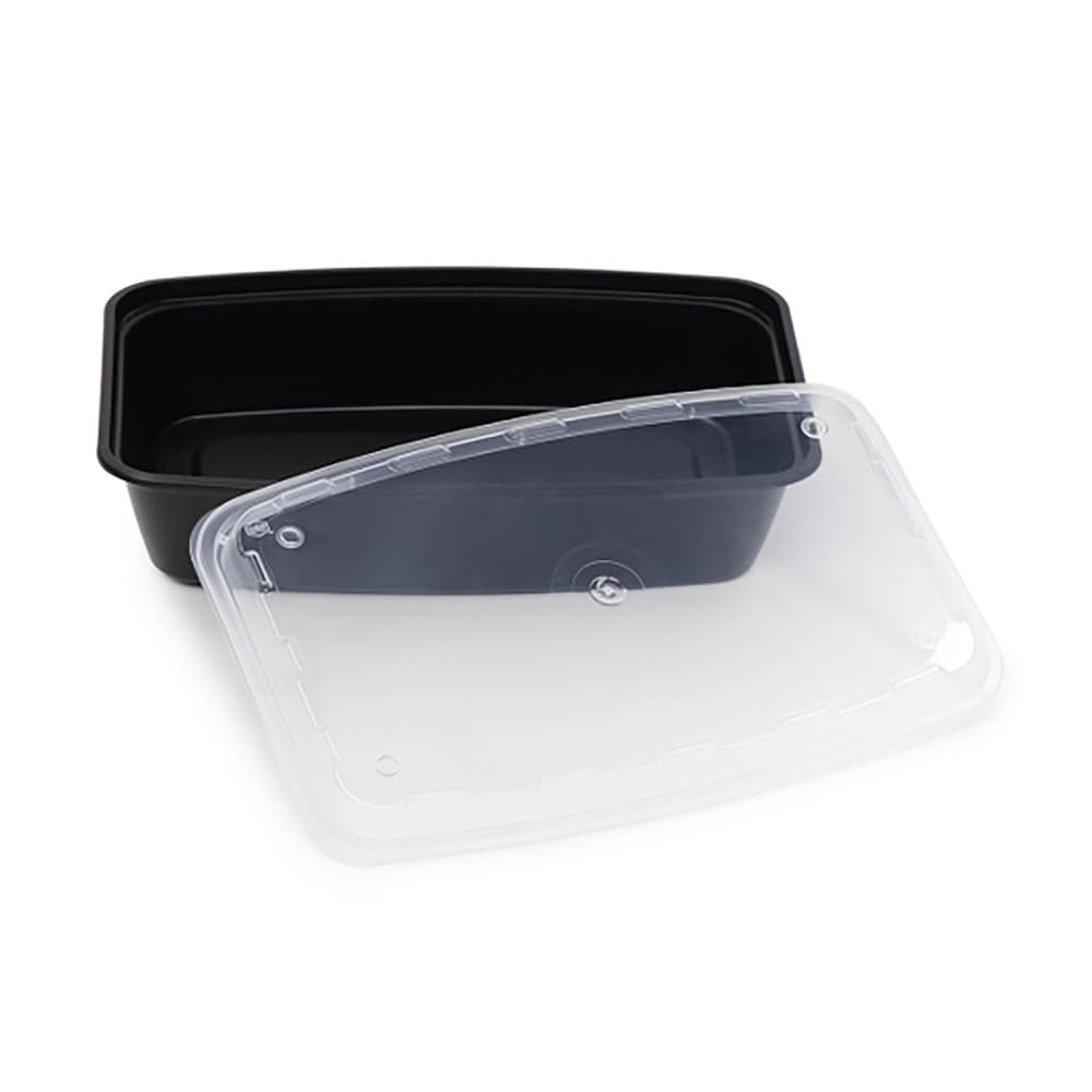 CuBE Packaging 56 oz Rectangular Container w/ Lid - Plastic, Black (CR-1156B-VL100)