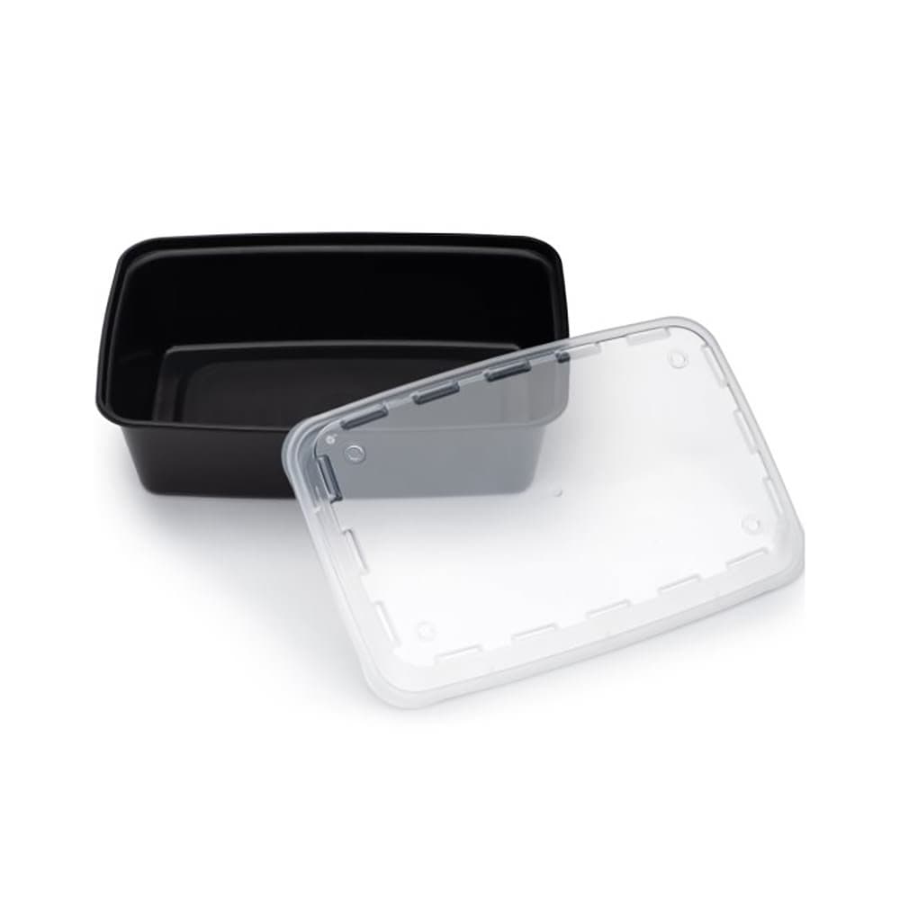CuBE Packaging 38 oz Rectangular Container w/ Lid - Plastic, Black (CR-937B-VL)