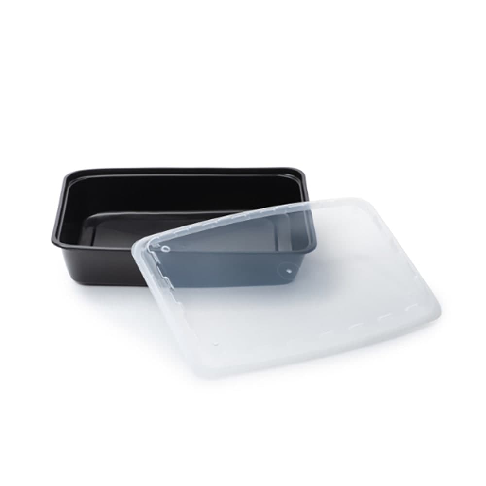 CuBE Packaging 84 oz Rectangular Container w/ Lid - Plastic, Black (CR-1284B-V)