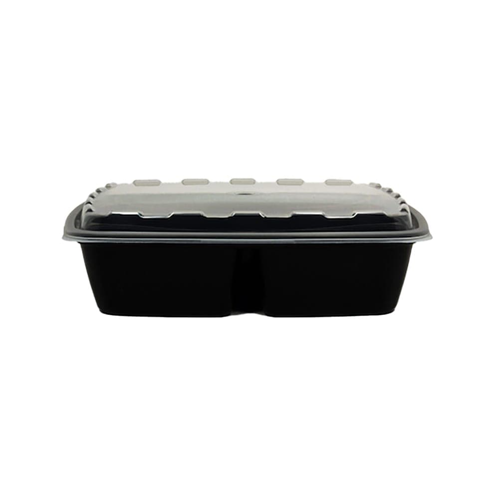 CuBE Packaging 48 oz Rectangular Container w/ (3) Compartments & Lid - Plastic, Black (SG-M-3048B-V)