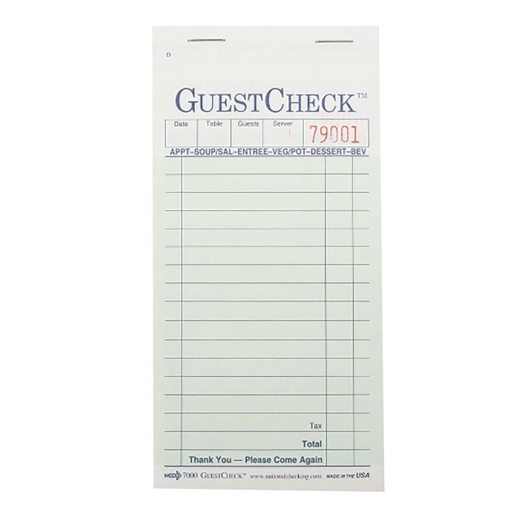 National Checking Company Guest Check - (2) Parts Booked, (17) Lines (G7000)