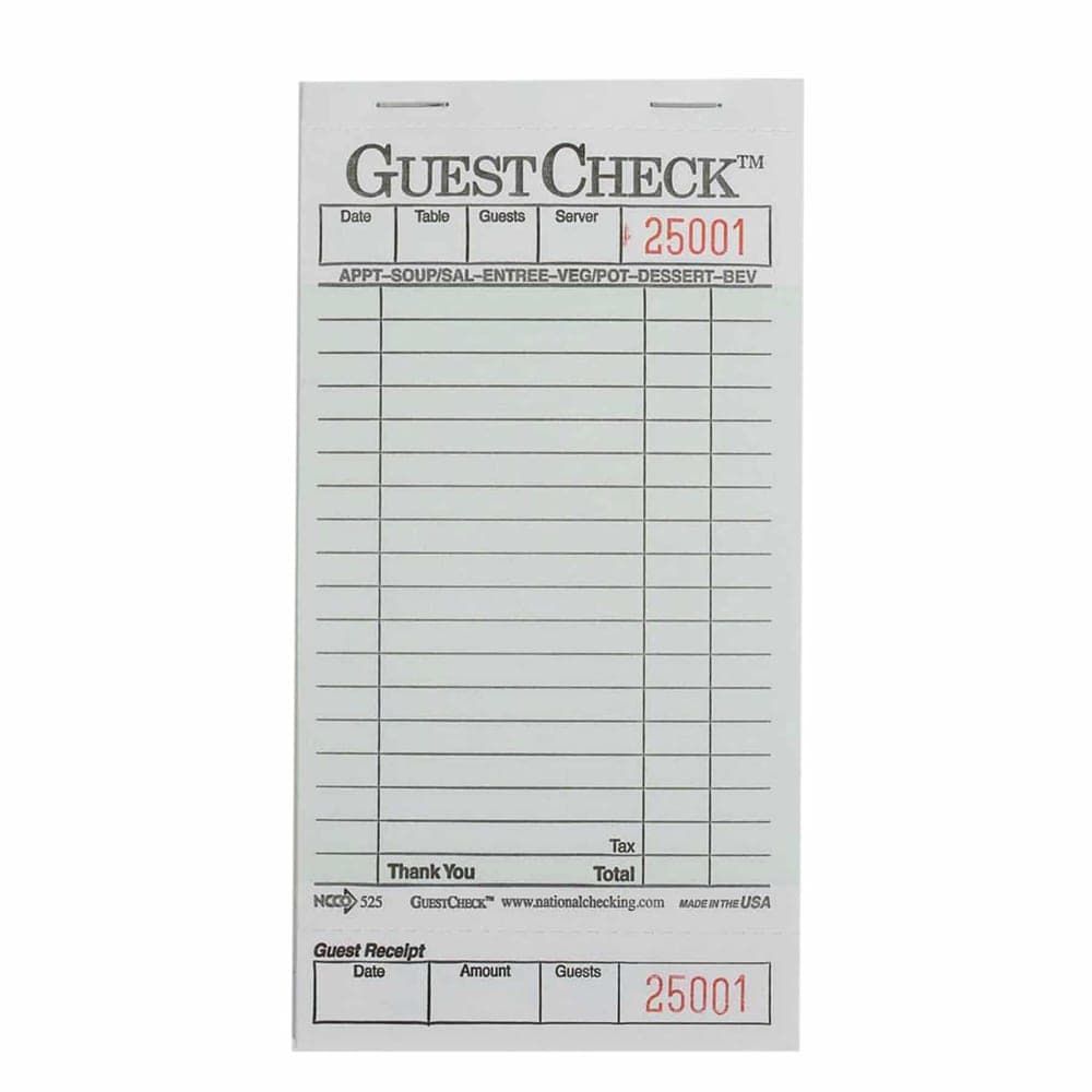 National Checking Company Guest Check - (1) Part Booked, (18) Lines (525)