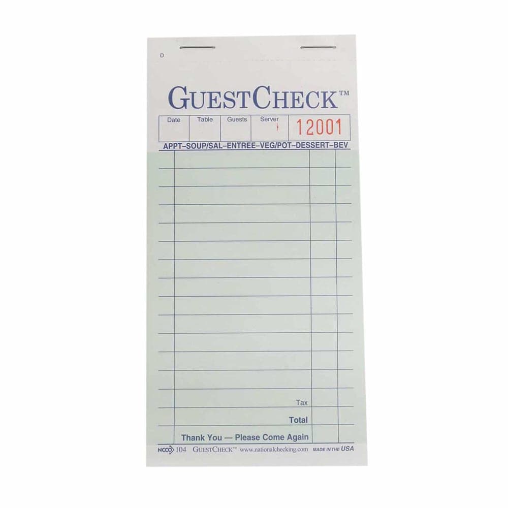 National Checking Company Guest Check - (2) Parts Booked, (16) Lines (104-50)