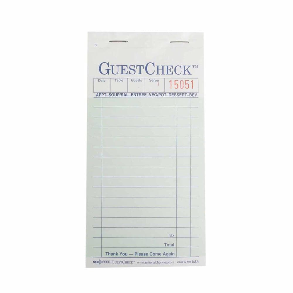 National Checking Company Guest Check - (2) Parts Booked, (17) Lines (A6000G)