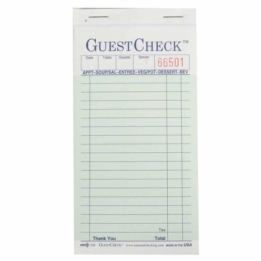 National Checking Company Guest Check - (2) Parts Booked, (19) Lines (108-50)