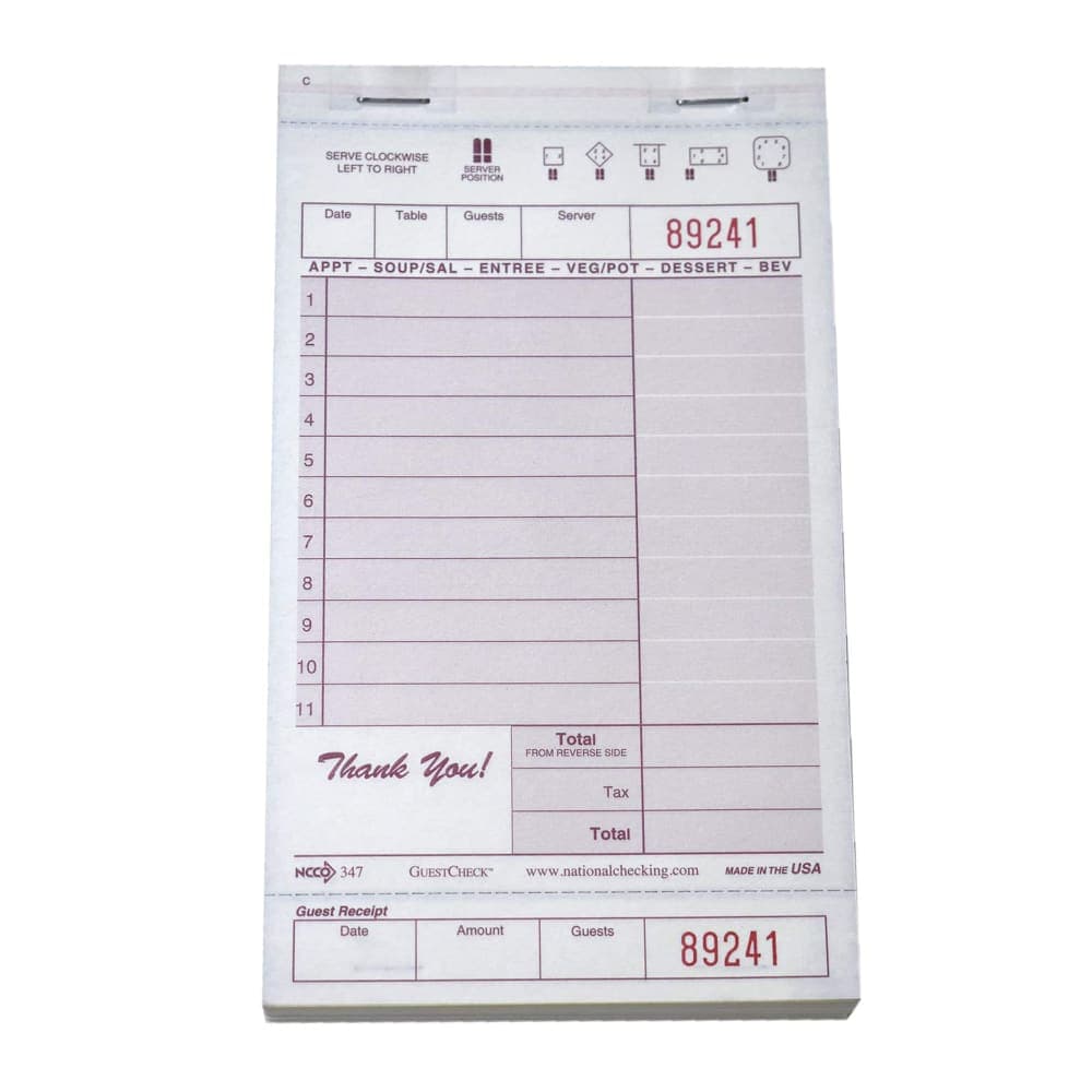 National Checking Company Guest Check - (3) Parts Booked, (11) Lines (347SW)