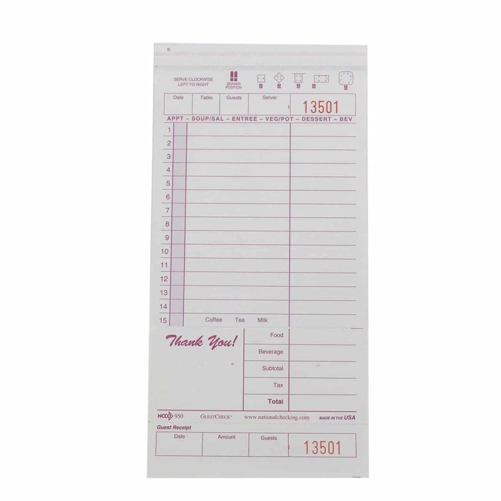 National Checking Company Guest Check - (2) Parts Booked, (15) Lines (950SW)