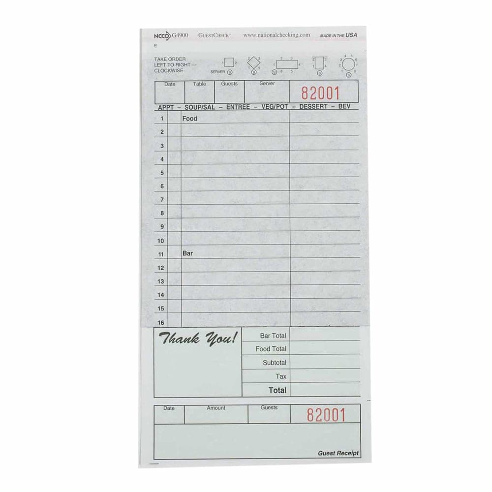 National Checking Company Guest Check - (2) Parts Booked, (16) Lines (G4900SP)
