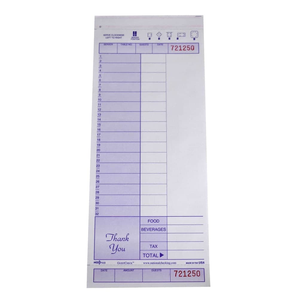 National Checking Company Guest Check - (2) Parts Booked, (32) Lines (948SW)