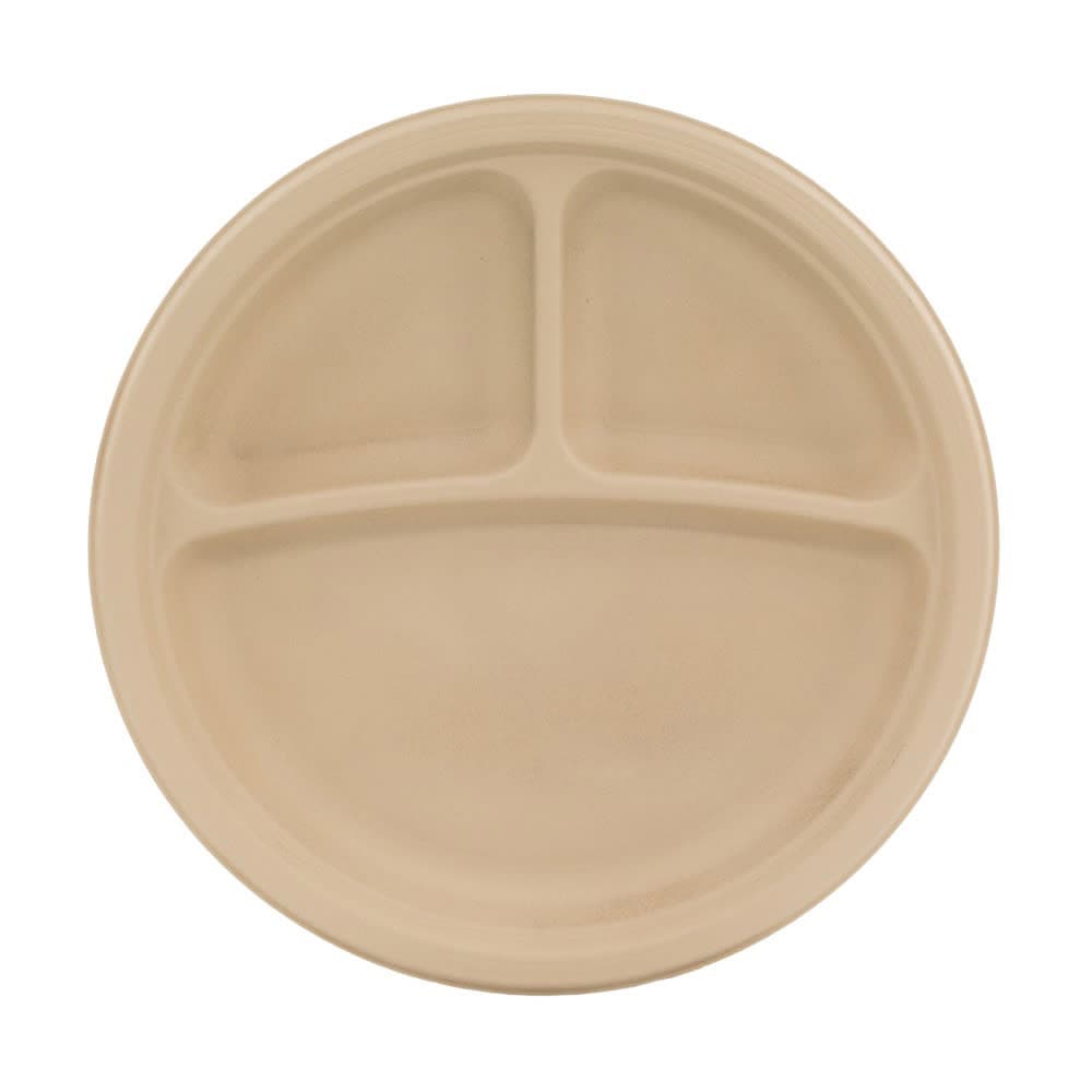 Genera 9" Round Disposable Plate w/ (3) Compartments - Molded Fiber, Natural (TPA903CB500IN)