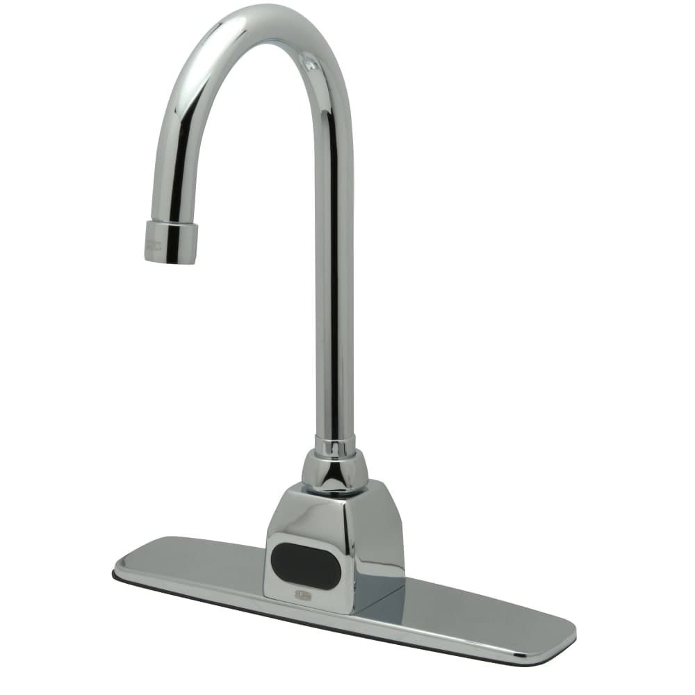 Zurn Industries Z6920-XL-ACA-CP8 Deck Mount Gooseneck Sensor Faucet w/ 0.5 gpm Aerator & 6 VDC Power Converter - 8" Plate, Chrome