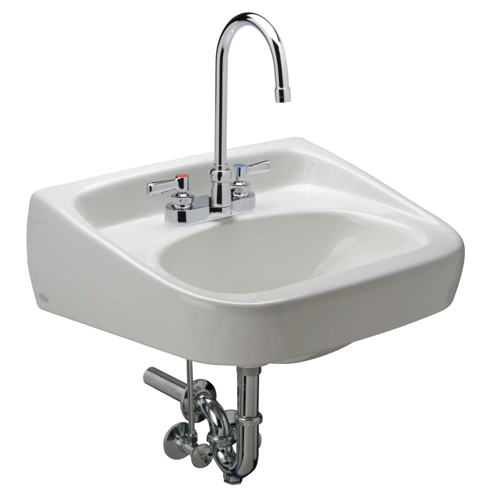Zurn Industries Z.L6.M Wall Mount Manual Lavatory System w/ 5 3/8" Gooseneck Spout & 0.5 gpm Spray Outlet - 20" x 18"