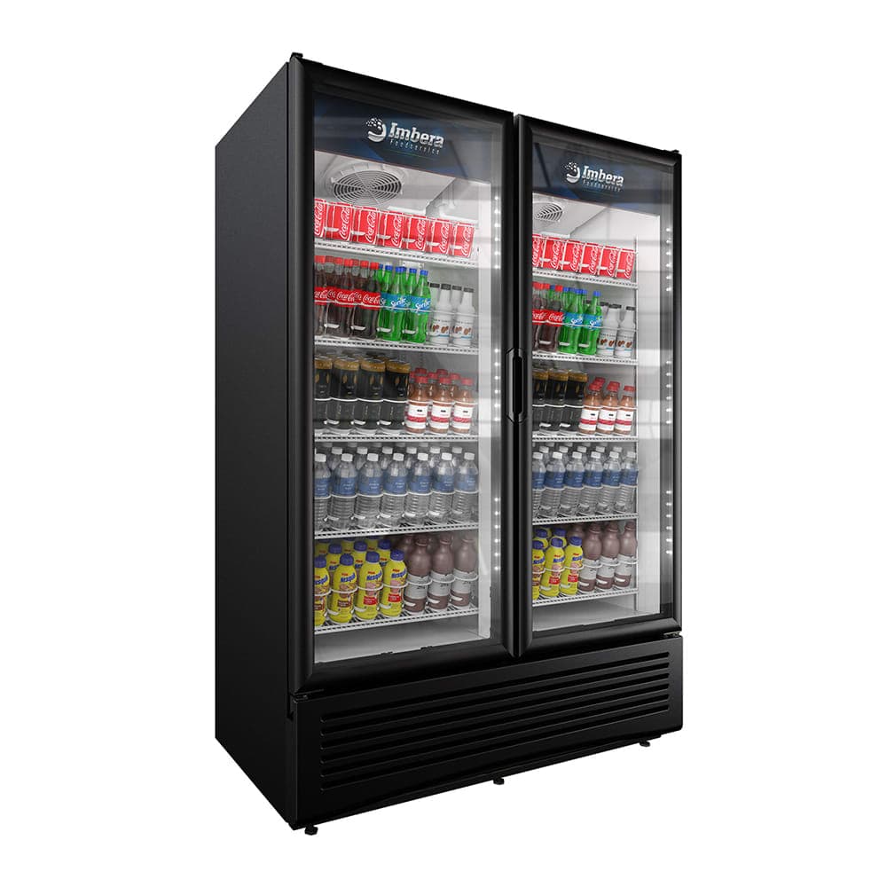 Imbera VRD43 HC BW 54 1/8" Two Section Glass Door Merchandiser - (2) Left/Right Hinge Doors, Black, 115v