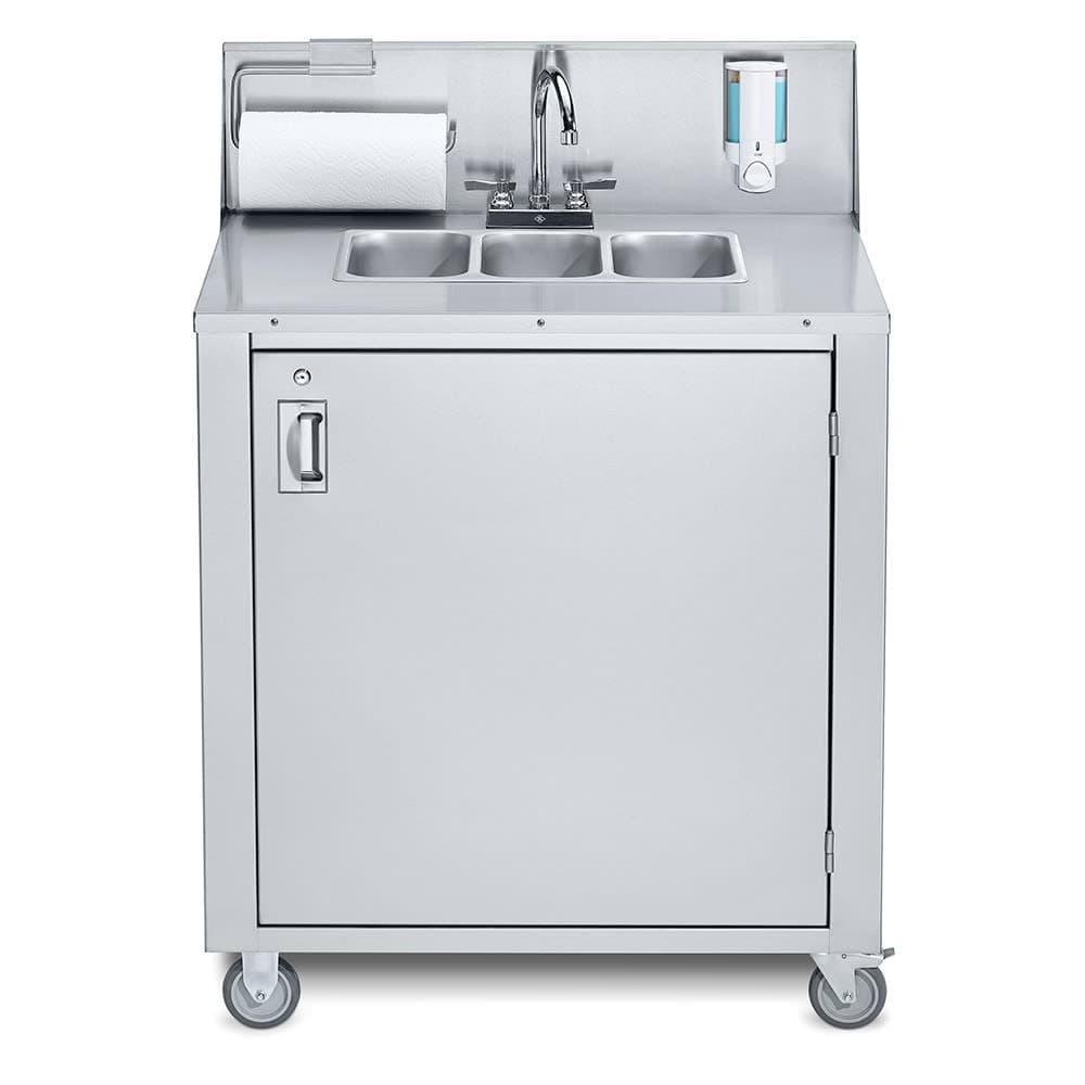 Crown Verity CV-PHS-3 38 1/3"H Portable Sink w/ (3) 5"D Bowls, Hot Water