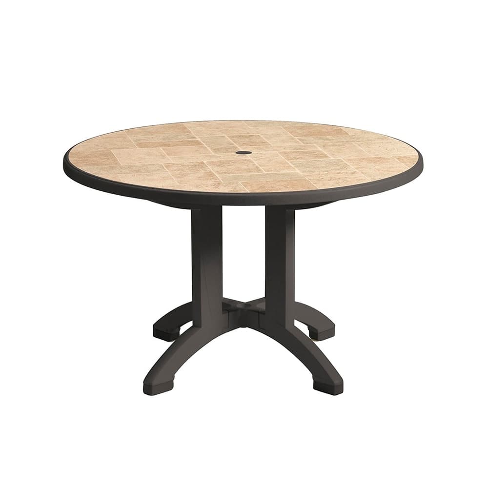 Grosfillex US701102 48" Round Aquaba Outdoor Table w/ Umbrella Hole - Resin, Charcoal/Toscana