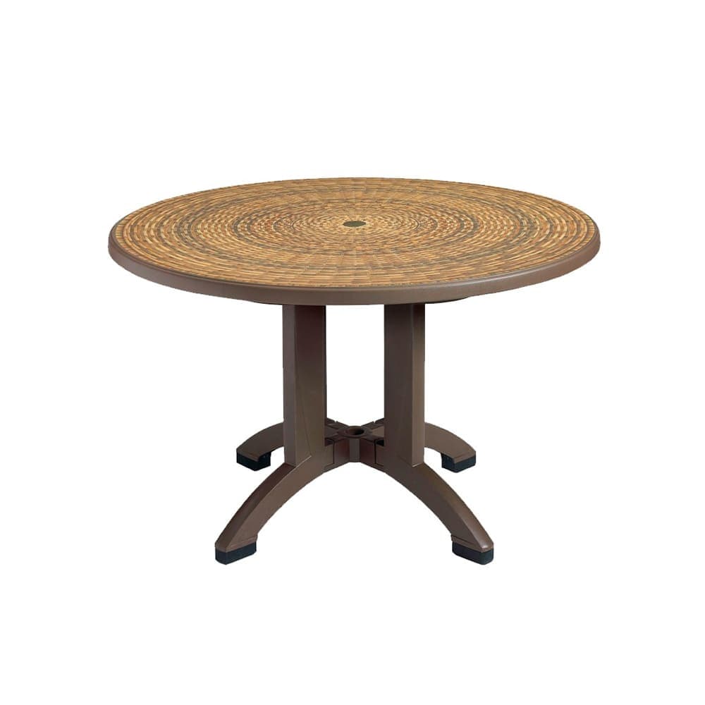 Grosfillex US715037 48" Round Aquaba Outdoor Table w/ Umbrella Hole - Resin, Bronze/Wicker