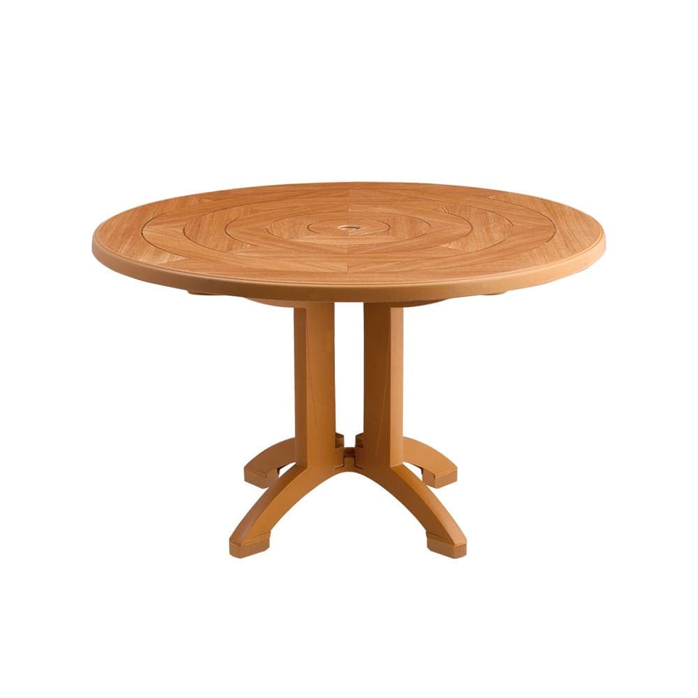 Grosfillex US921208 48" Round Aquaba Outdoor Table w/ Umbrella Hole - Resin, Teakwood