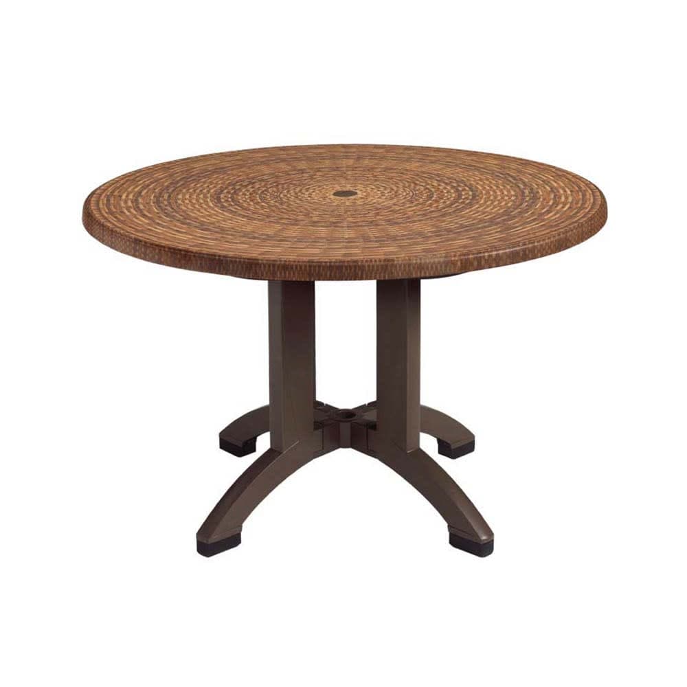 Grosfillex UT380018 42" Round Atlanta Outdoor Table w/ Umbrella Hole - Melamine, Wicker