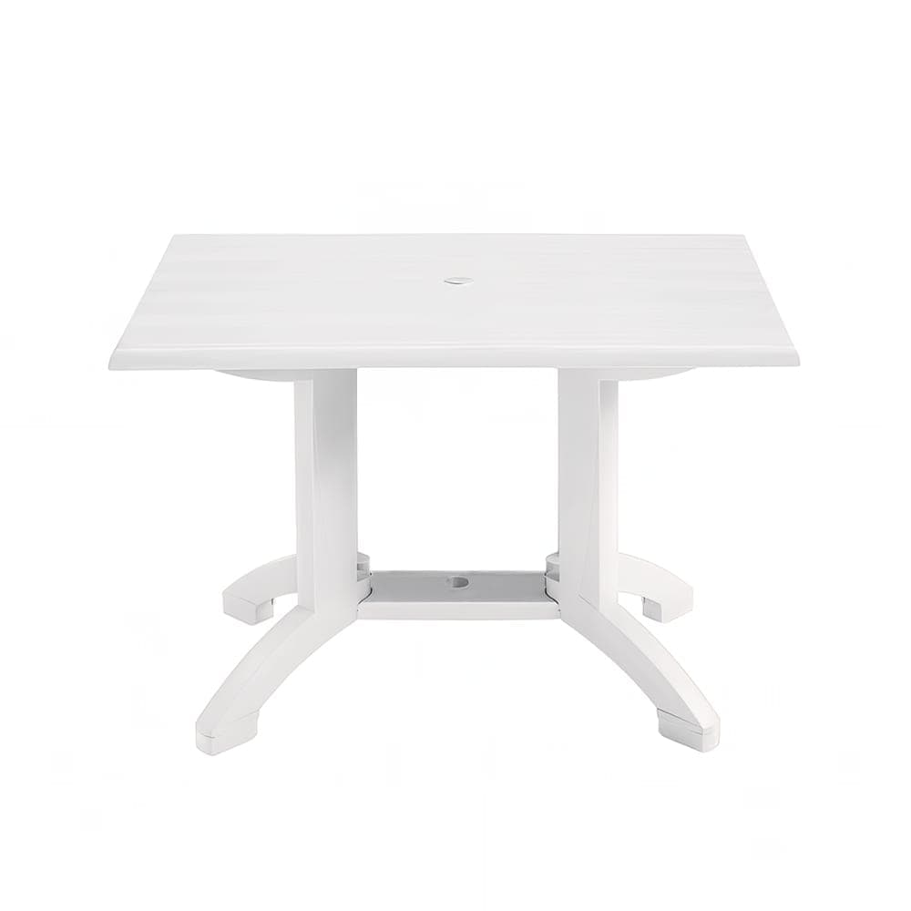 Grosfillex UT385004 Rectangular Atlanta Outdoor Table w/ Umbrella Hole - 48" x 32", Melamine, White