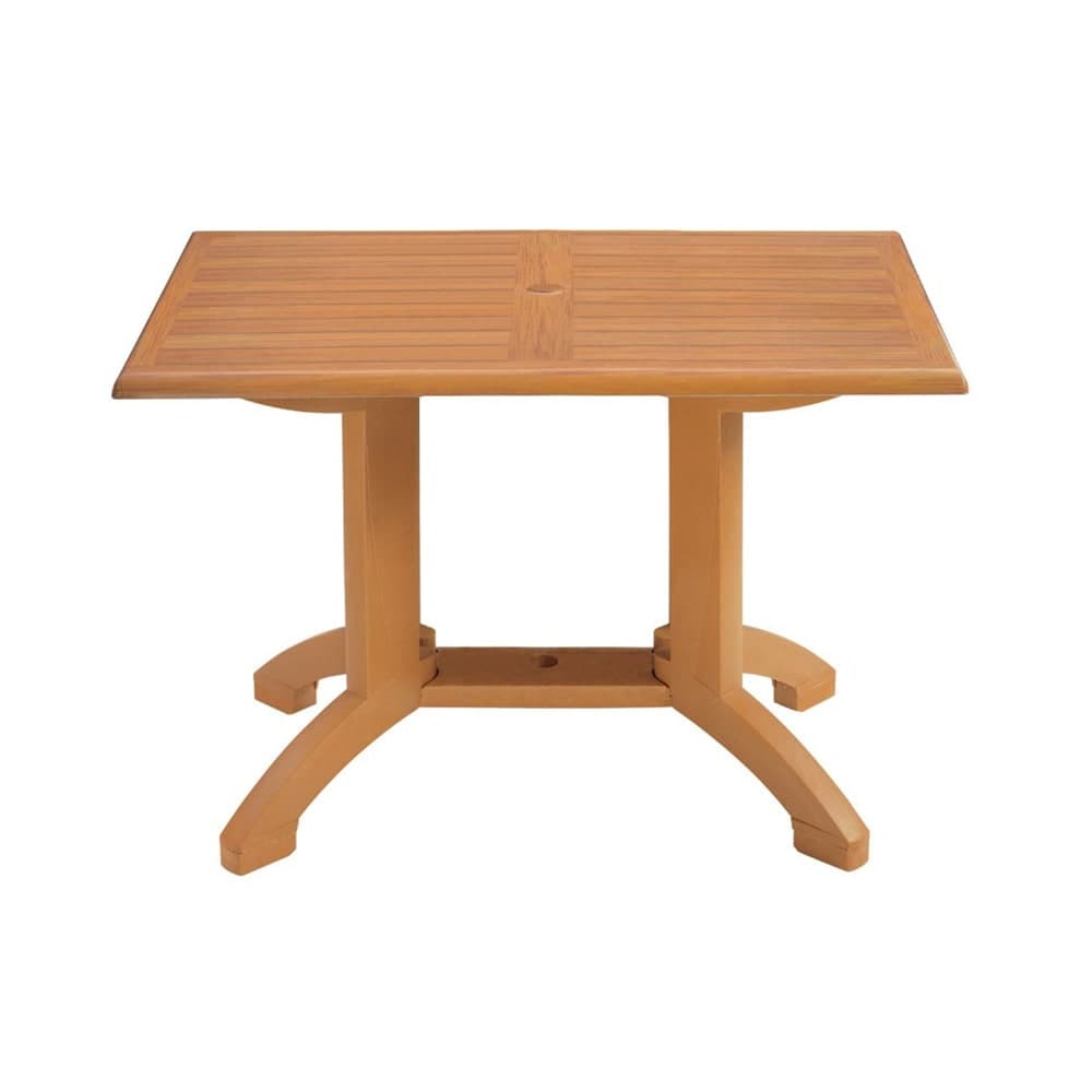 Grosfillex UT385008 Rectangular Atlanta Outdoor Table w/ Umbrella Hole - 48" x 32", Melamine, Teakwood