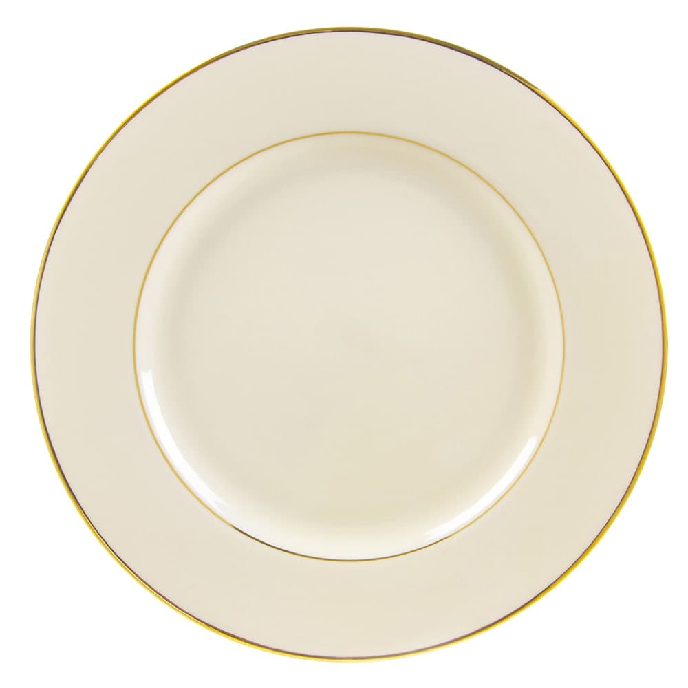 10 Strawberry Street 9 1/8" Round Double Gold Line Luncheon Plate - Porcelain, Cream/Gold (CGLD0002)