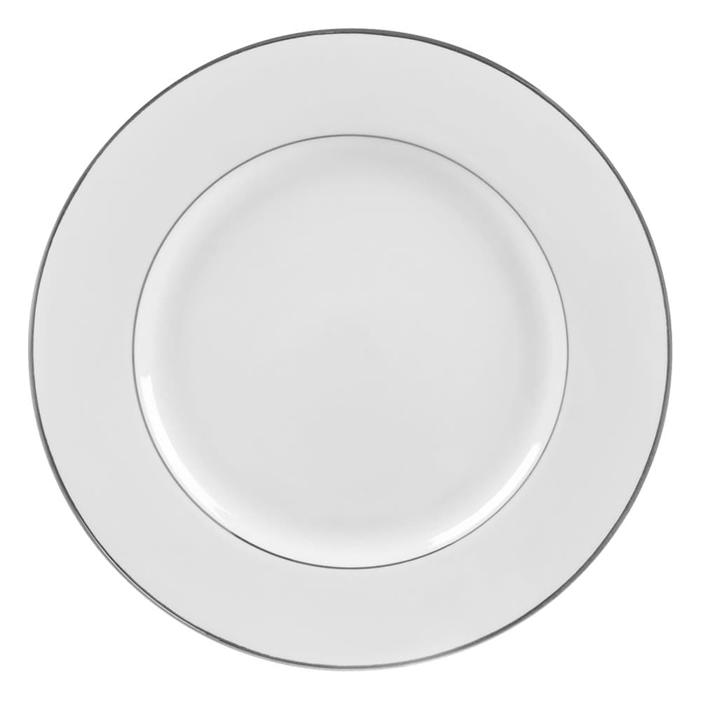 10 Strawberry Street 9 1/8" Round Double Silver Line Luncheon Plate - Porcelain, White/Silver (DSL0002)