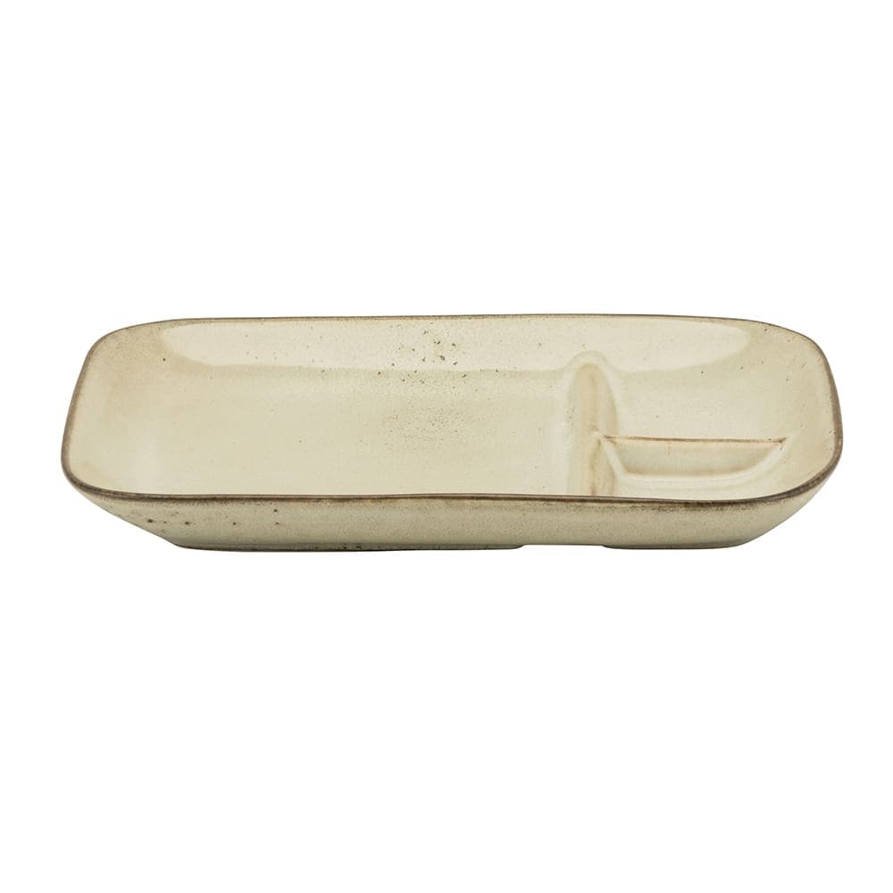 10 Strawberry Street Rectangular Snack Plate w/ (3) Compartments - Porcelain, Beige (FRZ-SNKPLT-BG)