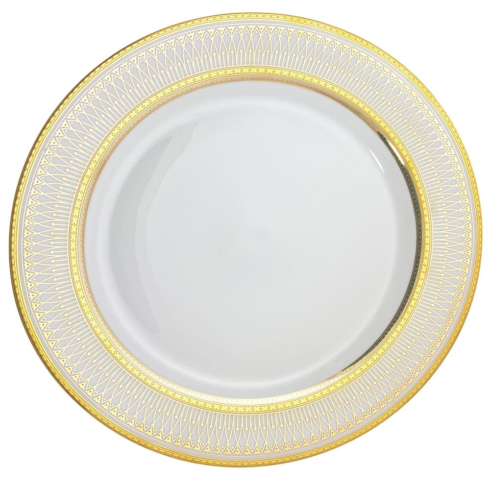 10 Strawberry Street 12" Round Iriana Round Charger Plate - Porcelain, White/Gold (IRIANA-24GLD)
