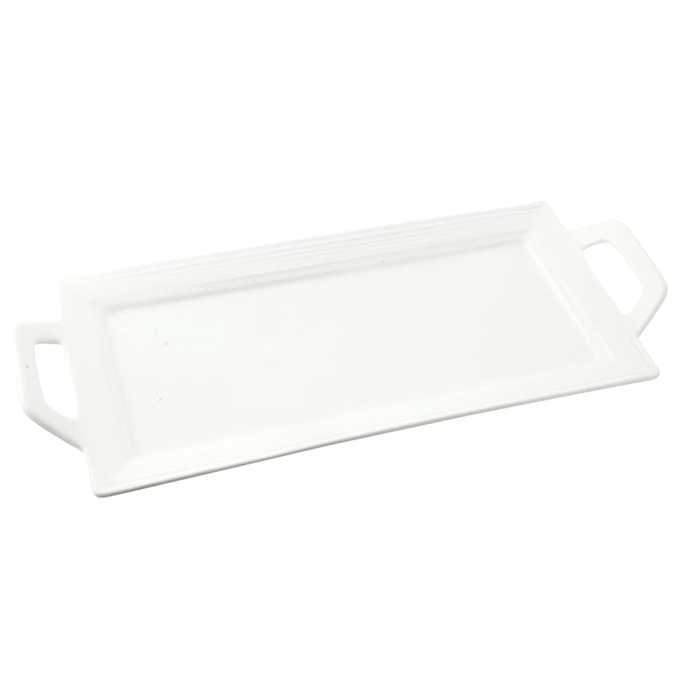10 Strawberry Street 12" x 5" Rectangular Whittier Platter - Porcelain, White (WTR-12EMBHNDLPLTR)