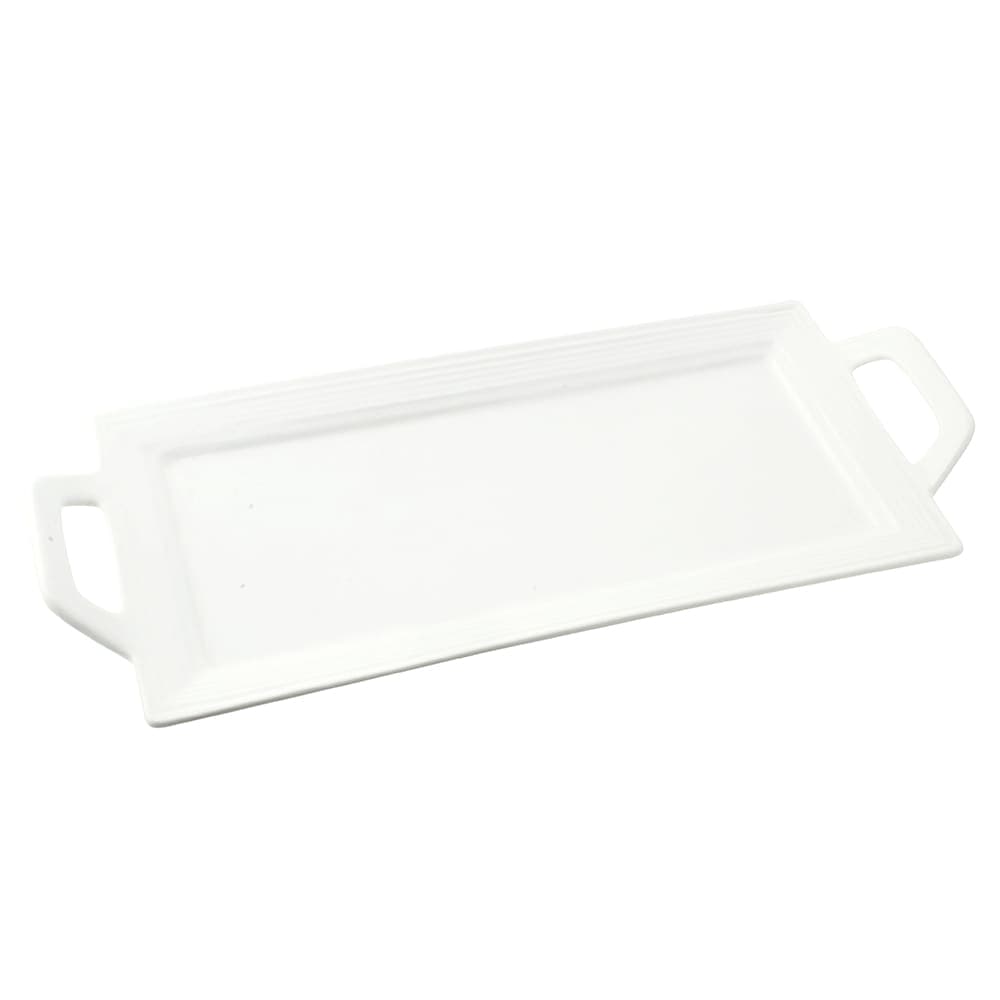10 Strawberry Street 13" x 6" Rectangular Whittier Platter - Porcelain, White (WTR-13EMBHNDLPLTR)