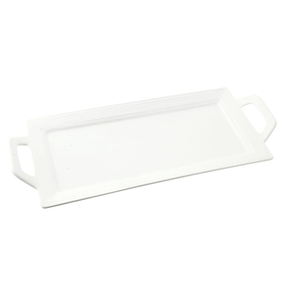 10 Strawberry Street 15" x 7" Rectangular Whittier Platter - Porcelain, White (WTR-15EMBHNDLPLTR)