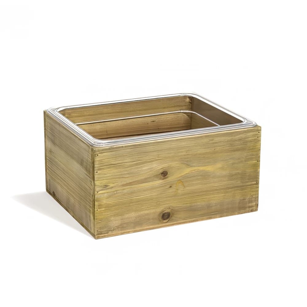 Front of the House Rectangular Ice Housing / Pan Set - 12 3/4" x 10 1/2" x 6 1/2", Rustic Wood (BHO148NAW20)