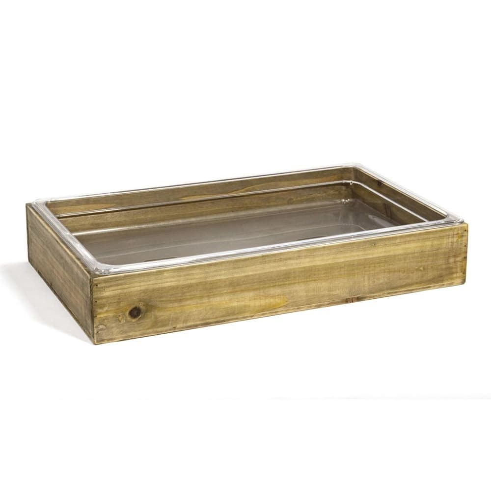 Front of the House Rectangular Ice Housing / Pan Set - 20 3/4" x 12 3/4" x 3 1/2", Rustic Wood (BHO149NAW20)