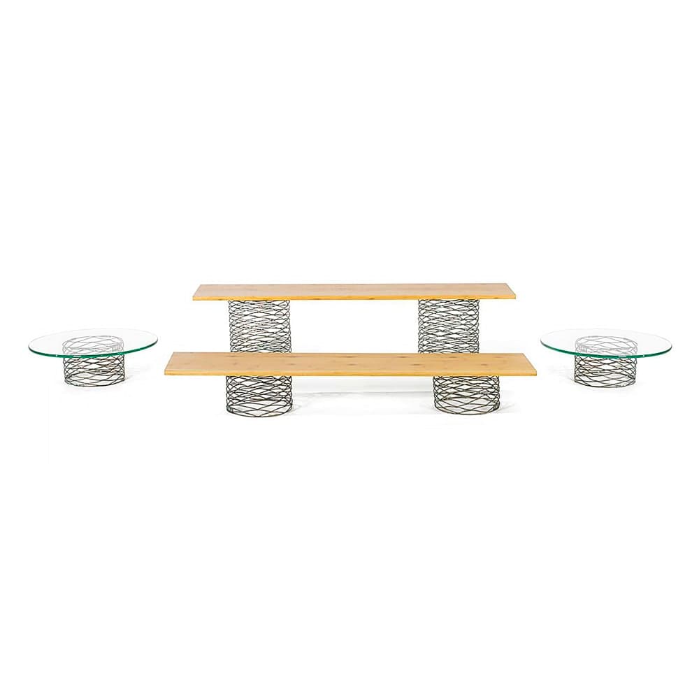Front of the House 10 Piece B³ Buffet Building Blocks® Riser Set - Bamboo/Glass/ Patina Iron (BST008MUM28)
